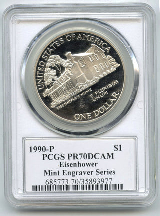 1990 Eisenhower Centennial Dollar PCGS PR70 DCAM Mercanti Signature Engrave G605