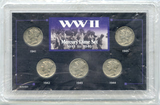 World War II Mercury Dime Set 1941 - 1945 Silver Coin Collection - H85