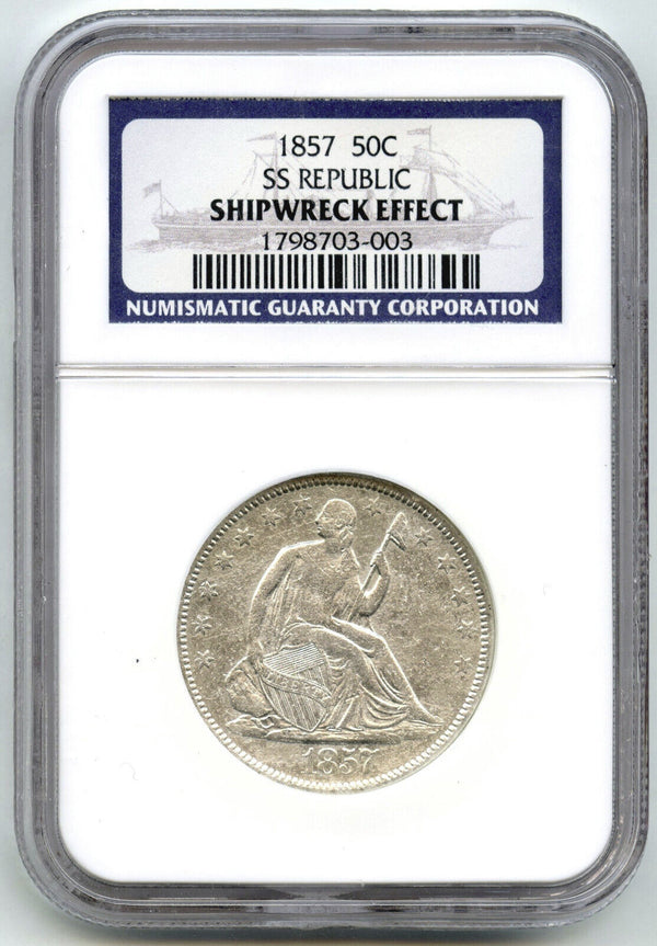 1857 Seated Liberty Half Dollar SS Republic NGC Shipwreck Effect Coin G375