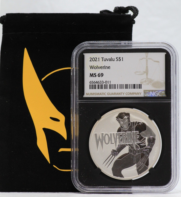 2021 Wolverine X-Men 1 Oz Silver NGC MS69 Tuvalu $1 Coin MARVEL Pouch Bag JN430