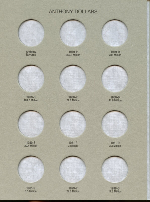 Coin Folder - Eisenhower & Anthony Dollars 1971 to 1999 Set - Harris Album 2699