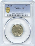 1914-S Indian Head Buffalo Nickel PCGS AU58 Certified -5 Cents- DM457