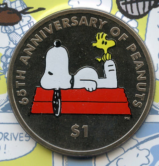 2015 British Virgin Islands Peanuts 65th Anniversary $1 Dollar Coin Snoopy JM497