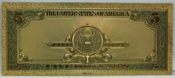 1923 $5 Porthole Silver Certificate Novelty 24K Gold Foil Note Bill 6