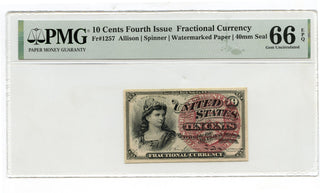 10 Cents Fourth Issue Fr 1257 Fractional Currency PMG 66 EPQ Gem Unc - G407