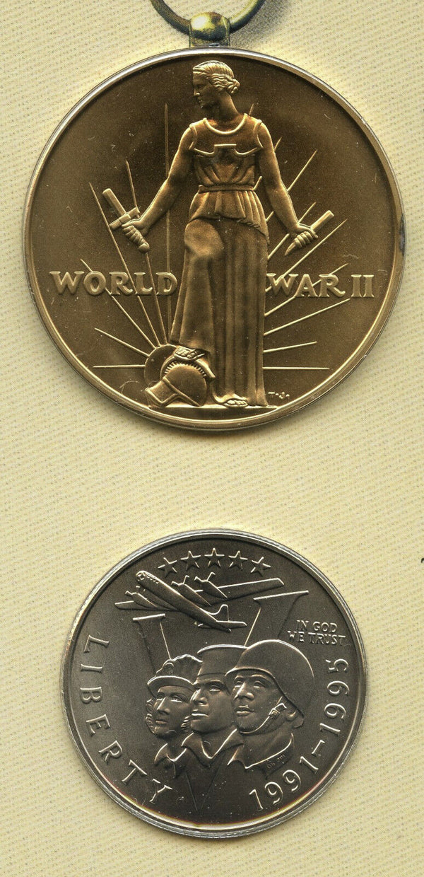 1991 - 1995 World War II Commemorative Coin & Victory Medal Set 50th Ann - B594