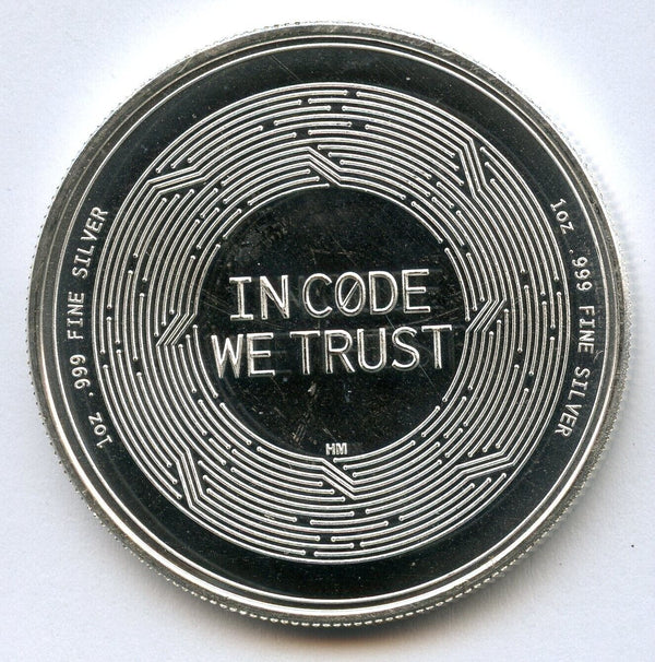 Bitcoin BTC Cryptocurrency Code We Trust 1 Oz .999 Fine Silver Round - JN467