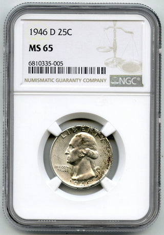 1946-D Washington Silver Quarter NGC MS65 Certified - Denver Mint - G58