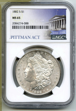 1882-S Morgan Silver Dollar NGC MS65 Pittman Act Label - San Francisco Mint G570