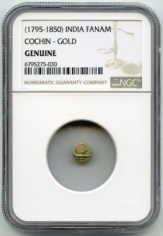 1795 - 1850 India Fanam Cochin Gold Coin NGC Genuine Certified - E449