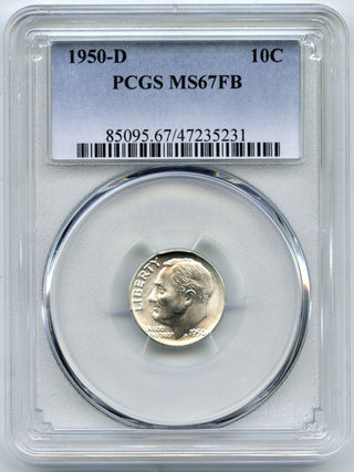 1950-D Roosevelt Silver Dime PCGS MS67 FB Certified - Denver Mint - E502