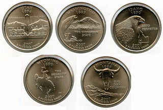 2007 State Quarter 5-Coin Set WY MT ID WA UT - Philadelphia Mint - Statehood