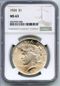 1924 Peace Silver Dollar NGC MS63 Certified - Philadelphia Mint - CC278