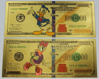Donald & Daisy Duck Disney $1000000 Note Novelty 24K Gold Foil Plated Bill LH296