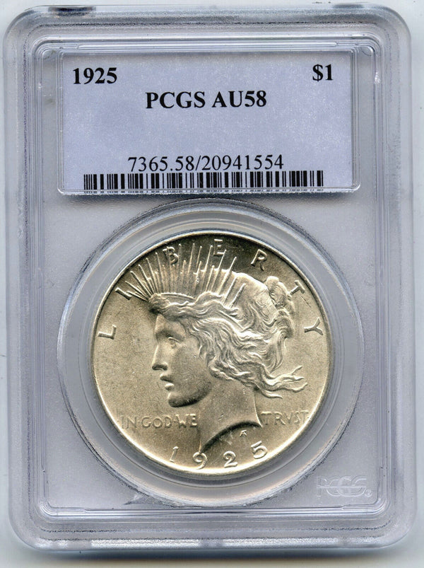 1925 Peace Silver Dollar PCGS AU58 Certified - Philadelphia Mint - B531