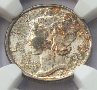 1937 Mercury Silver Dime NGC MS 65 FB Toning Toned - Philadelphia Mint - G526