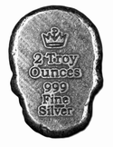 Human Skull 2 Troy Oz 999 Silver Poured Bar 3D Art Antique Finish - JN834