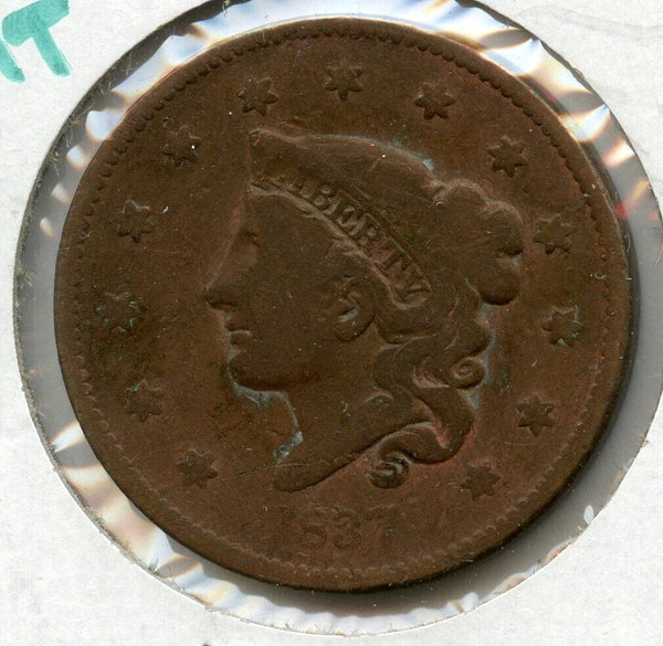 1837 Coronet Head Large Cent US Copper 1c Coin - JP127