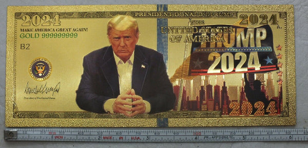 2024 Donald Trump Flag & Skyline Note Novelty 24K Gold Foil Plated Bill - LG634