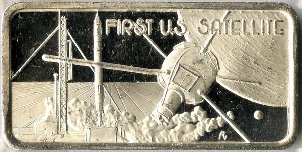 First U.S. Satellite 999 Silver 1 oz Bar Art Bar Americas Greatest Events- DM266
