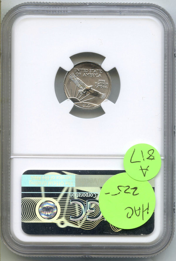 1999 American Eagle $10 Coin 9995 Platinum 1/10 oz NGC MS 69 Certified - A817