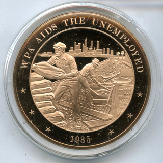 WPA Aids the Unemployed 1935 Bronze Proof Art Medal Franklin Mint - JL130