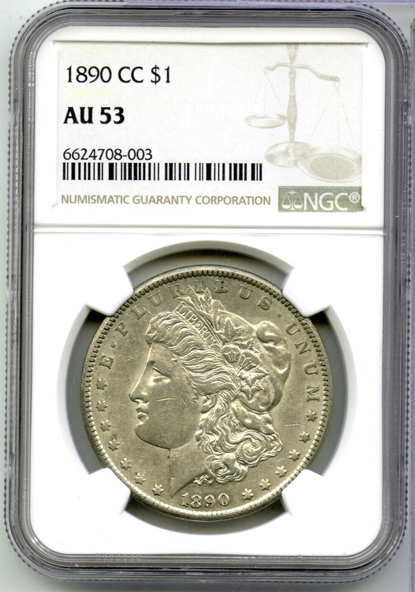 1890-CC Morgan Silver Dollar NGC AU53 Certified - Carson City Mint Toning -DM531