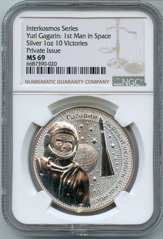 Interkosmos Yuri Gagarin 1st Man in Space 1 Oz Silver NGC MS69 Coin - JP658