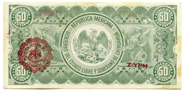 1914 Mexico Chihuahua Currency Note 50 Cincuenta Centavos Mexican Banknote A403
