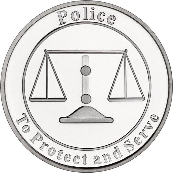 Police Medal 999 Silver 1 oz Round Protect & Serve Cop Officer Blue Lives JX367