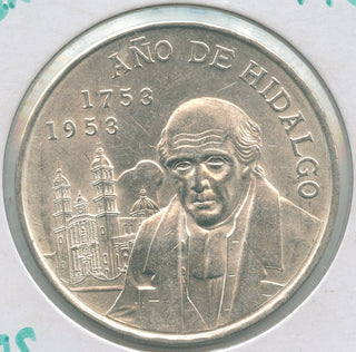 1953 Mexico Silver 5 Pesos Coin Year OF Hidalgo -ER638