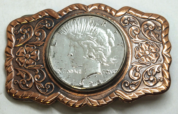 1922 Silver Peace Dollar Coin & Belt Buckle - AA438