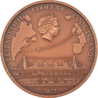 2022 Titanic 50g Copper Cook Islands $1 Dollar Antique Coin - JP659
