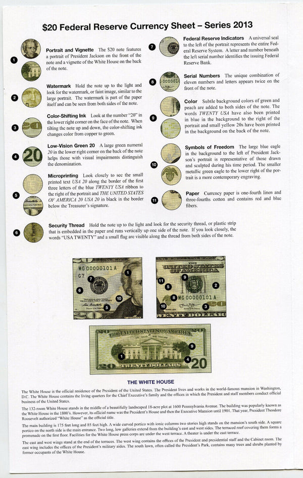 Uncut Sheet of (4) 2013 $20 Federal Reserve Currency Notes + Cachet - G111