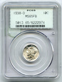 1938-D Mercury Silver Dime PCGS MS65 FB Green Label - Denver Mint - G272