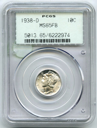 1938-D Mercury Silver Dime PCGS MS65 FB Green Label - Denver Mint - G272