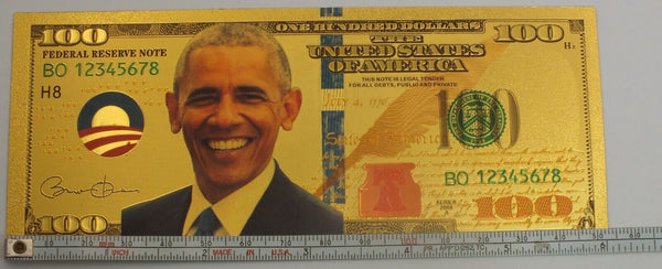 Barack Obama $100 Federal Reserve Note Novelty 24K Gold Foil Plated Bill GFN77