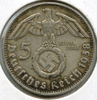 1938-D Germany Coin 5 Mark - Paul Von Hindenburg - Deutsches Reich - G487