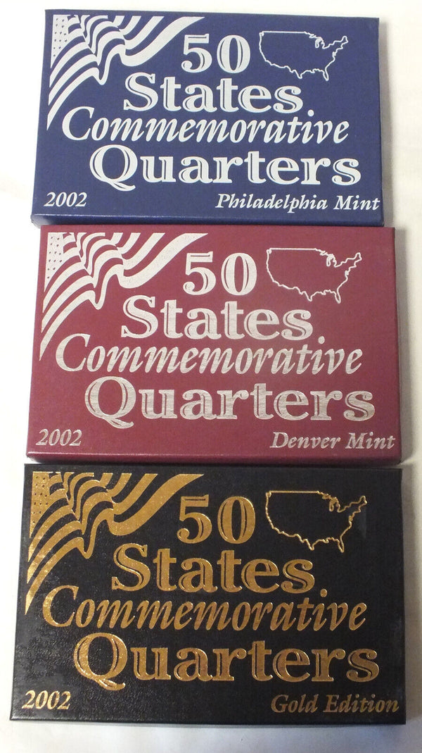 2002 State Quarters (3) Coin Sets - Philadelphia Denver Gold-plated - B486