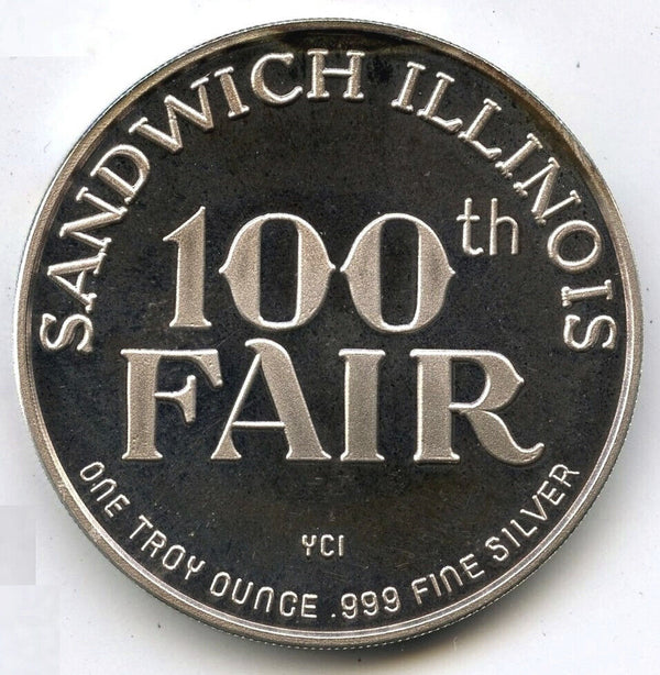 Sandwich Illinois 100th Fair 1888 - 1987 Art Medal 999 Silver 1 oz Round - B546