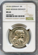 1915-A Germany Saxe Weimar Eisenach 3 Mark Silver Coin NGC MS64 - JP601