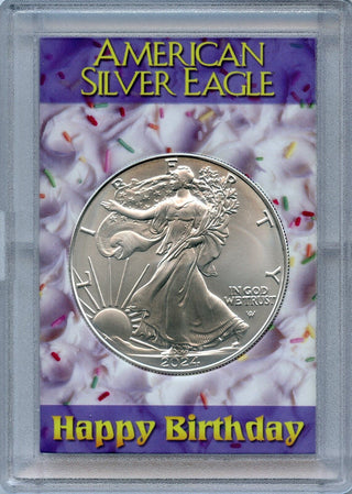 2024 American Silver Eagle 1 Oz Coin Happy Birthday Holder BU Uncirculated Gift