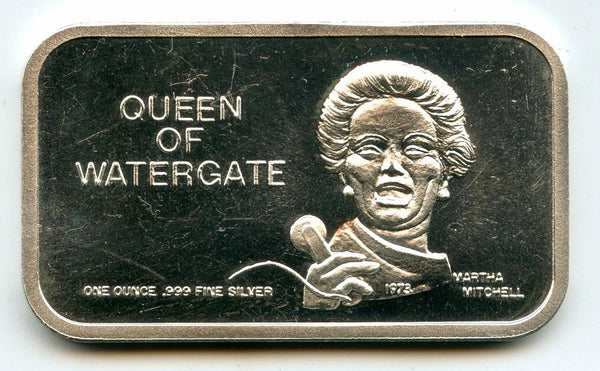 Queen of Watergate 999 Silver 1 oz Art Bar medal Ingot Martha Mitchell - BJ831