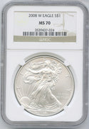 2008 W American Eagle 1 oz Silver Dollar NGC MS70 Certified - DN010