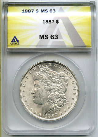 1887 Morgan Silver Dollar ANACS MS 63 Certified $1 Philadelphia Mint - A916