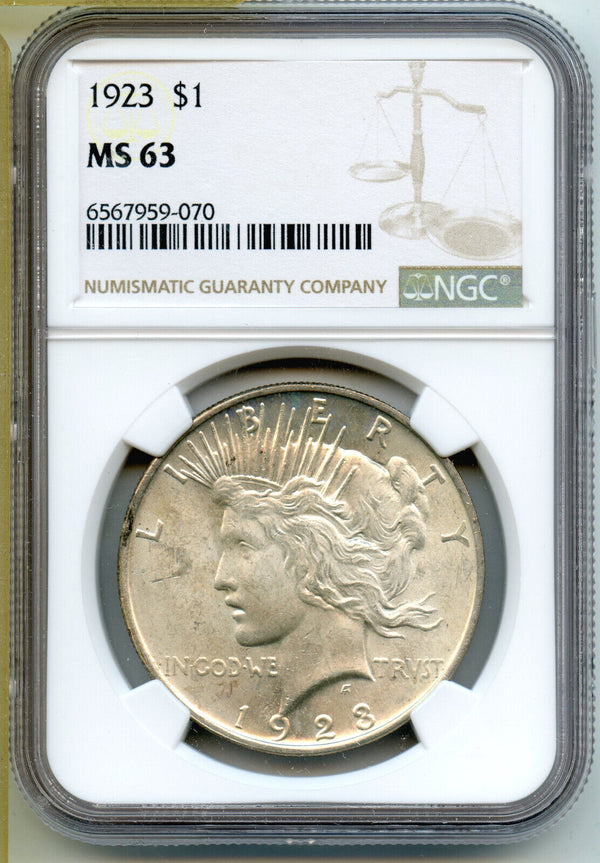 1923 Peace Silver Dollar NGC MS63 Certified - Philadelphia Mint - A112