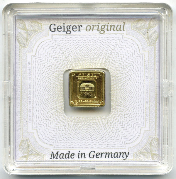 Schloss Guldengossa 9999 Fine Gold 1 Gram Geiger Ingot Bar Medal Germany - B225