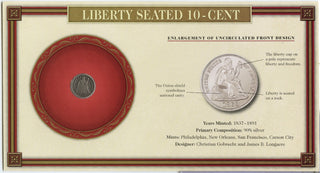 1858 Seated Liberty Dime In Information Card - 10 Cent -Philadelphia -DM223