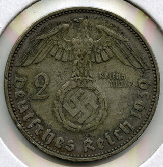 1939-J Germany Silver Coin 2 Mark - Paul Von Hindenburg Deutsches Reich - E213