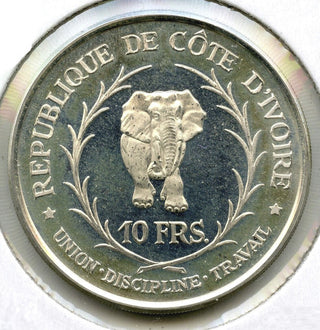 1966 Ivory Coast Proof Silver Coin 10 Franks - Felix Houphouet Boigny - E534